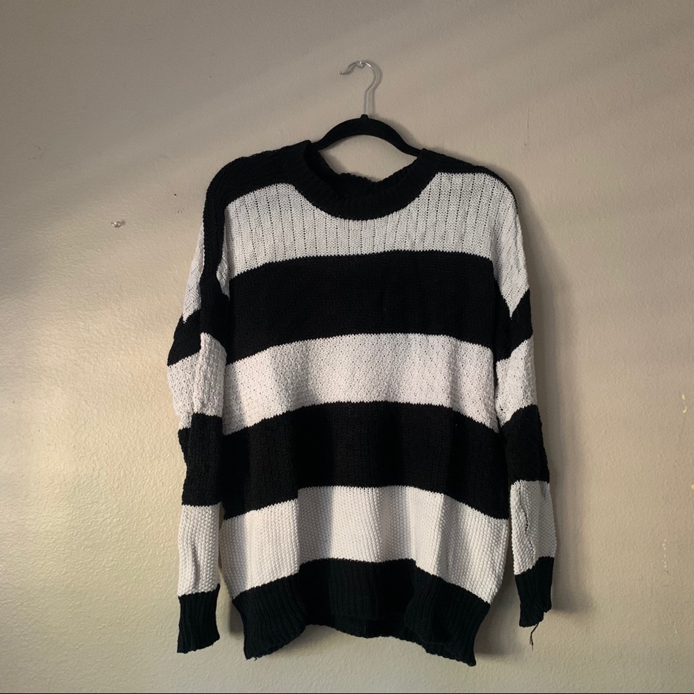 LA Hearts Black & White Striped Sweater
